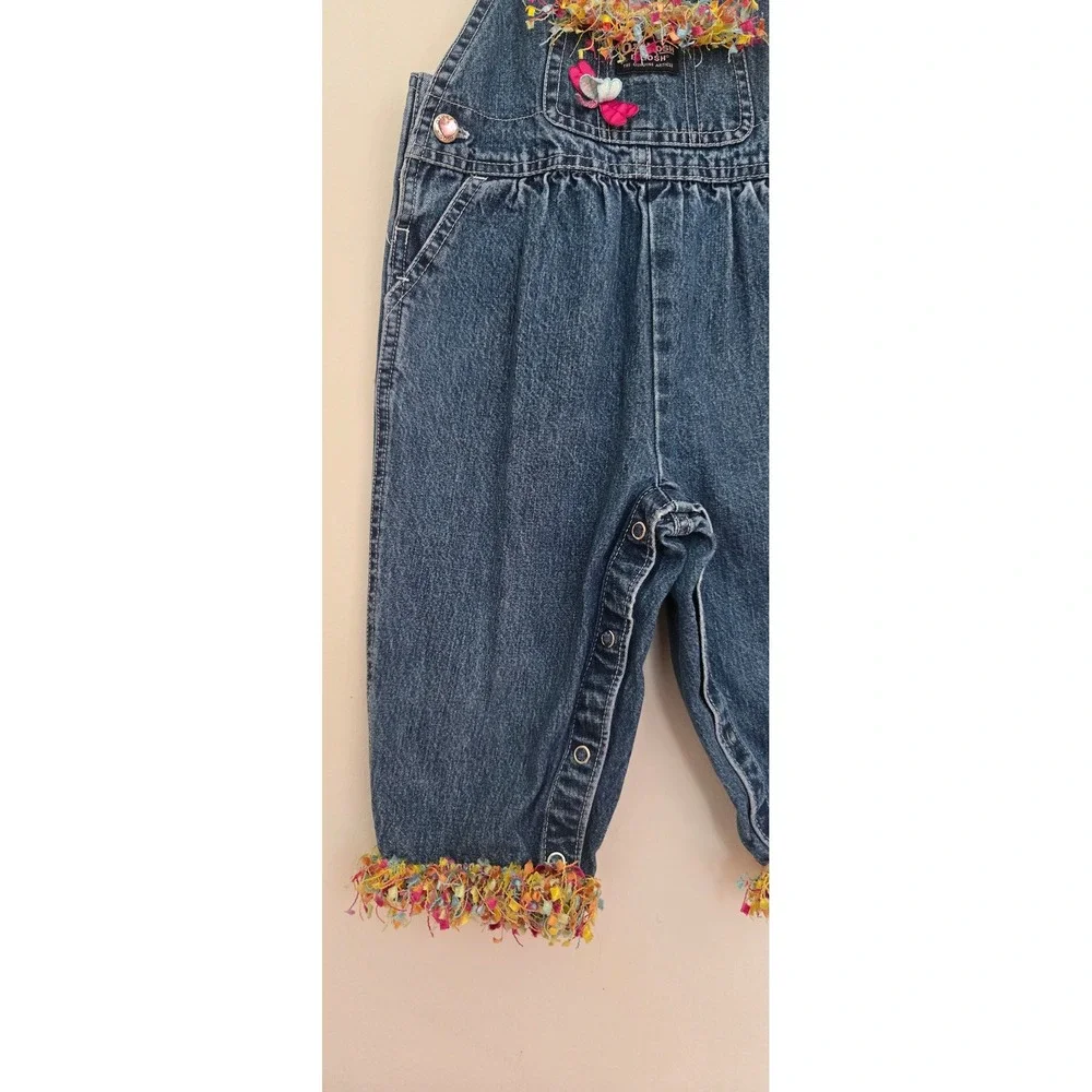 Vintage OshKosh Bgosh Denim Overalls 18M Blue Fringe Dragonfly Heart Buttons
